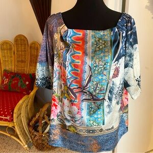 CHICO’S Gorgeous Print Off Shoulder Pullover 3/4 Sleeve Blouse! Like new. Large